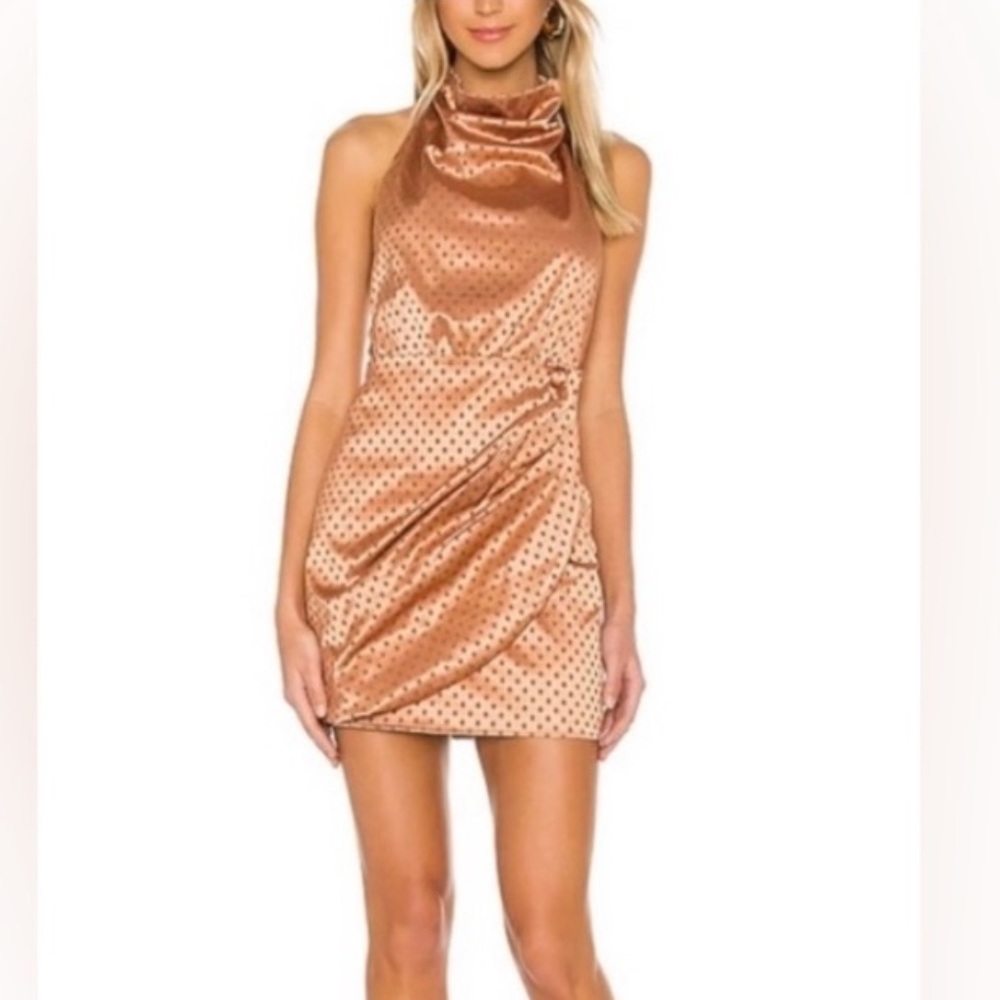 Silk polka dot high neck backless dress